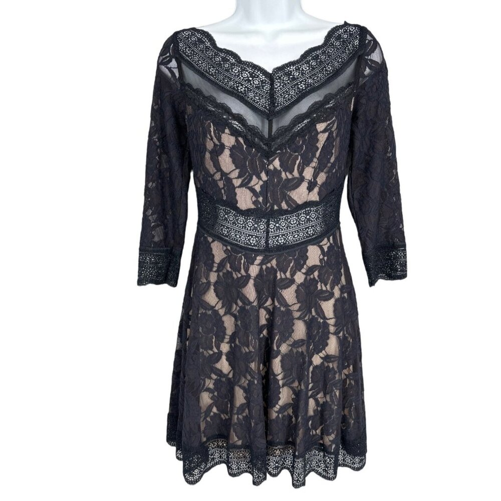 Free‎ People 1/2 Sleeve V-Neck Dark Navy Lacey Affair Dress Size S